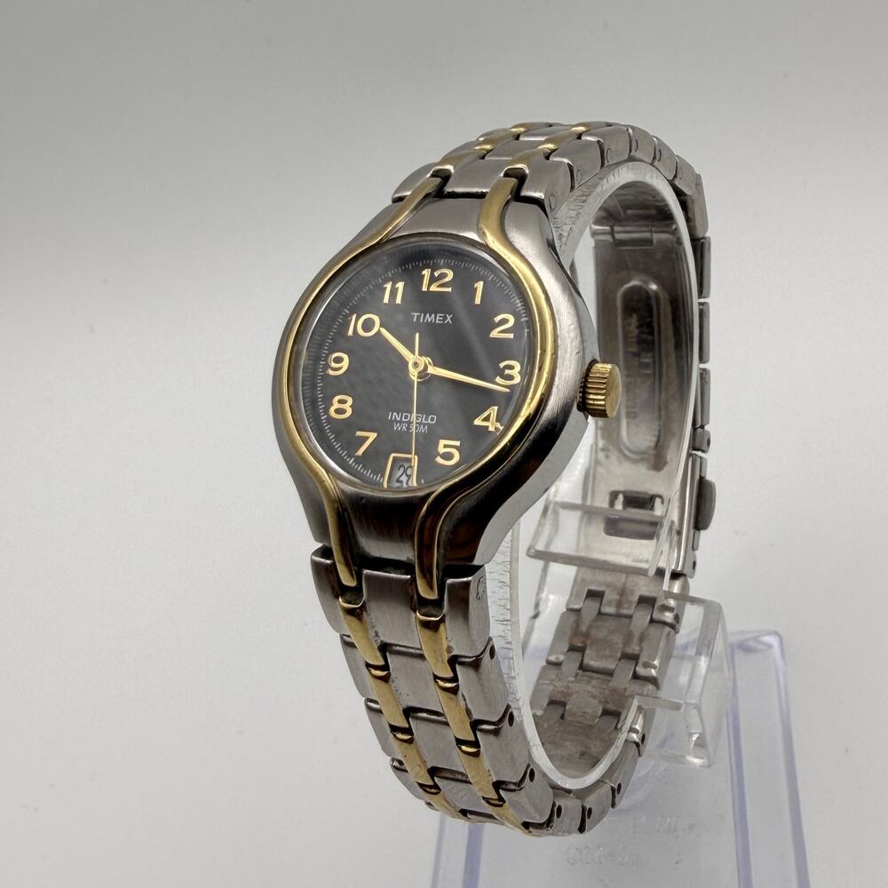 Elegant Timex Women's Two-Tone Indiglo Watch - 24mm Case Working New Battery